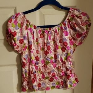 Floral print off the shoulder top.  Multi pink